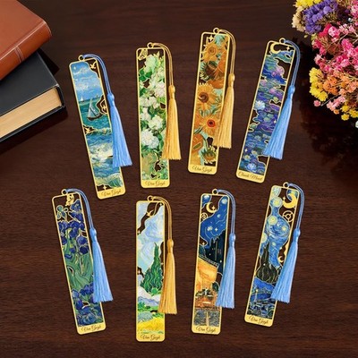 8pcs Metal Bookmarks with Tassels - Van Gogh Monet Art Theme, Cute Reading Gifts