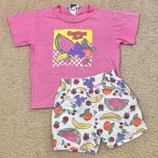 VTG OshKosh B'gosh T Shirt & Shorts Set Pink Fruit Cute Summer 90s Youth Sz 4