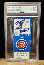 1992 Mike Piazza MLB Debut Signed Ticket Stub Dodgers Cubs Rookie PSA 10 Auto