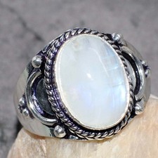 Hot Deal Rainbow Moonstone 925 Silver Plated Gemstone Ring US 9 MJ