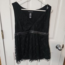 New York Company Lace Babydoll Top Sz L Black Y2k Whimsi Goth Witchy Steampunk
