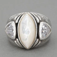 Retired Silpada Sterling Silver Mother of Pearl & CZ STARGAZER Ring R2808 Size 7