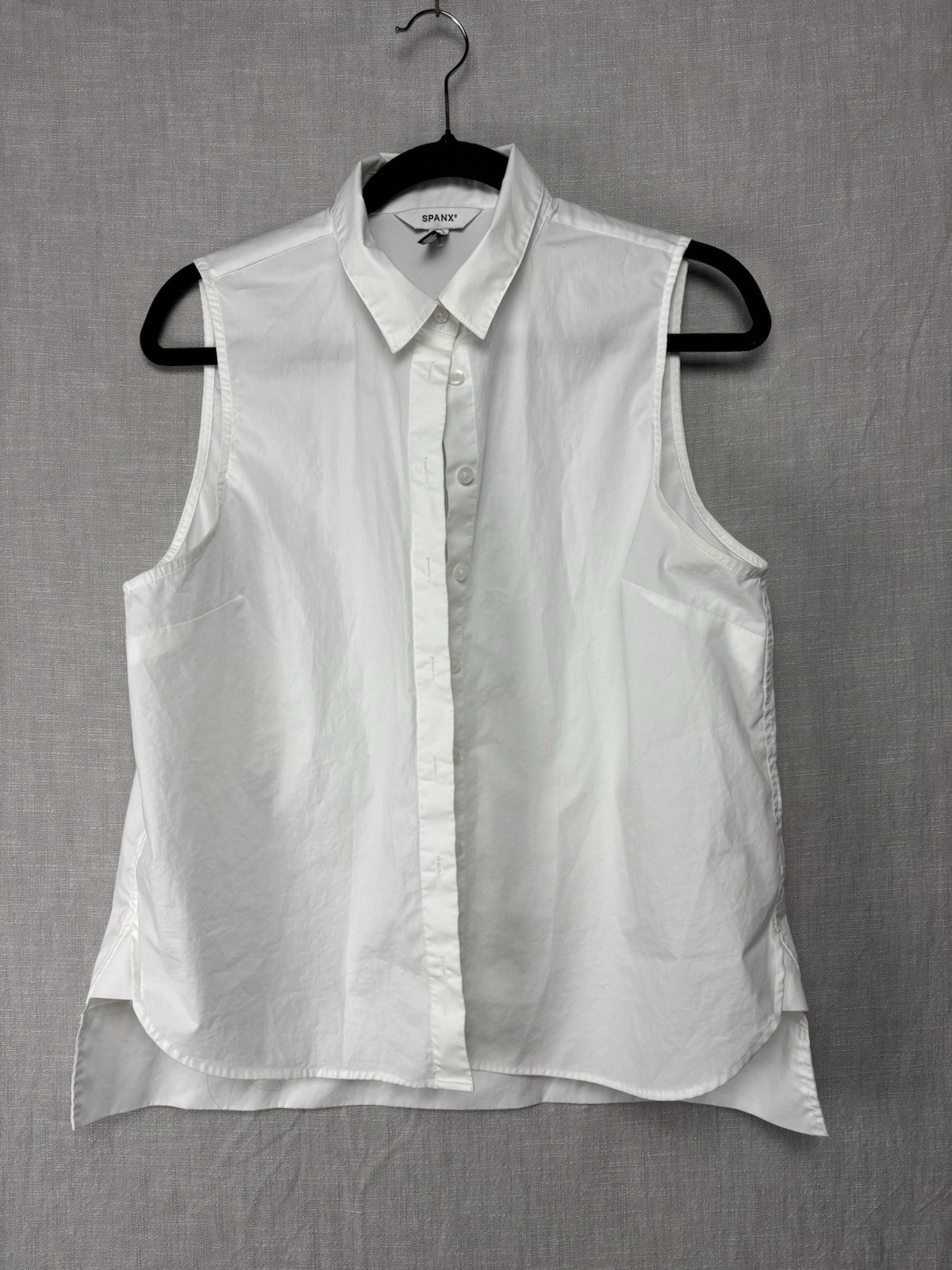Spanx Sleeveless Stretch Cotton Poplin Button-Up Shirt Sz M