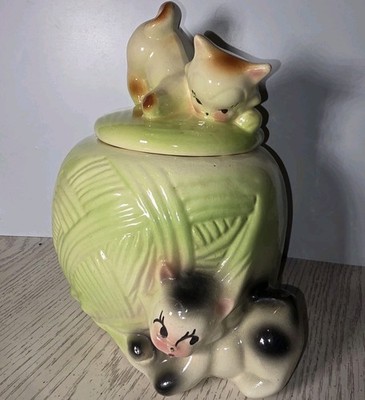 American Bisque Cookie Jar Kittens on Ball of Yarn USA Pottery Vintage