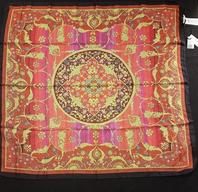 Versace Foulard Carre Gold/Red/Pink Large Silk Scarf New With Tags