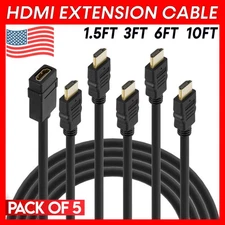 HDMI Extension Cable 5 Pack Male to Female HDMI Cable Extender Adapter 3D 4K 2K