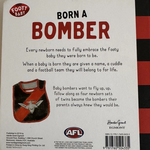 Essendon AFL Official Born A Bomber Book + Penguin Soft Plush Baby Supporter Fan - Picture 17 of 18