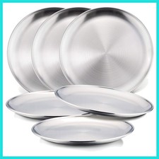 6-Piece 18/8 Stainless Steel Plates, Metal 304 Dinner Dishes for Kids Toddler...