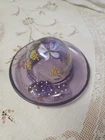 Fenton Purple Glass Hat and Stand Hand Painted Flowers  LE 2233/2500