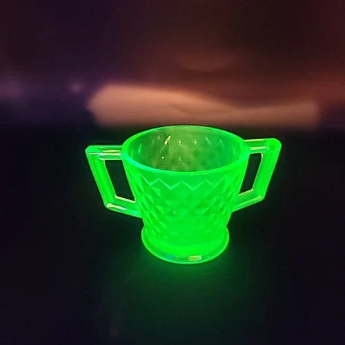 Vintage Imperial Uranium Depression Glass Open Sugar Bowl Diamond Quilted Flat