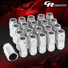 SILVER 16 LUG+4LOCK NUT+ADAPTERS M12X1.5 21OD 50MM TALL SPLINE STYLE ALUMINUM