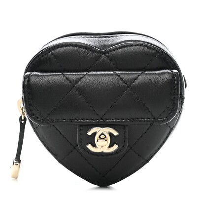 追加！【遺品/生前整理】アクセサリー COACH CHANEL ジバンシー　等⑦ Chanel Black Quilted Lambskin Heart Zipped Coin Wrist Purse
