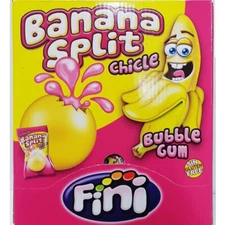 Fini Banana Split Bubble Gum Balls - 24-Pack  Fruity Banana Taste, Liquid Filled