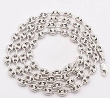 6mm Puffed Gucci Anchor Mariner Chain Necklace Real 14K White Gold-Plated Silver