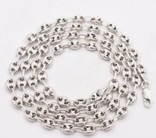 6mm Puffed Gucci Anchor Mariner Chain Necklace Real 14K White Gold-Plated Silver