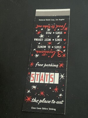 Vintage California Matchbook:  Stats  Pico   El Monte   West Covina