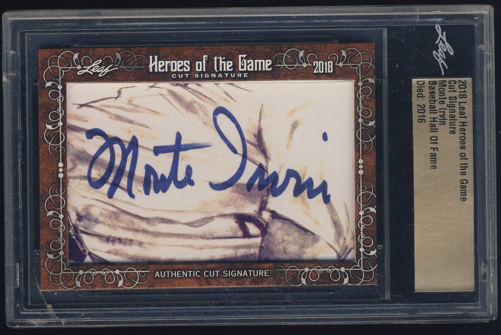 2018 Leaf Heroes of the Game Cut Auto Autograph Monte Irvin BGS Beckett ...