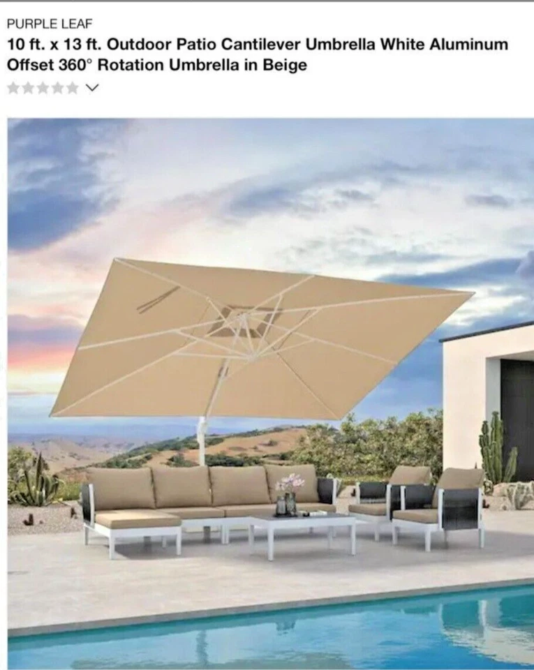 Paraguas patio, hoja púrpura, 10x13 pies cuadrados. Mango de aluminio fundido, sin baño incl. Foto 3 de 3