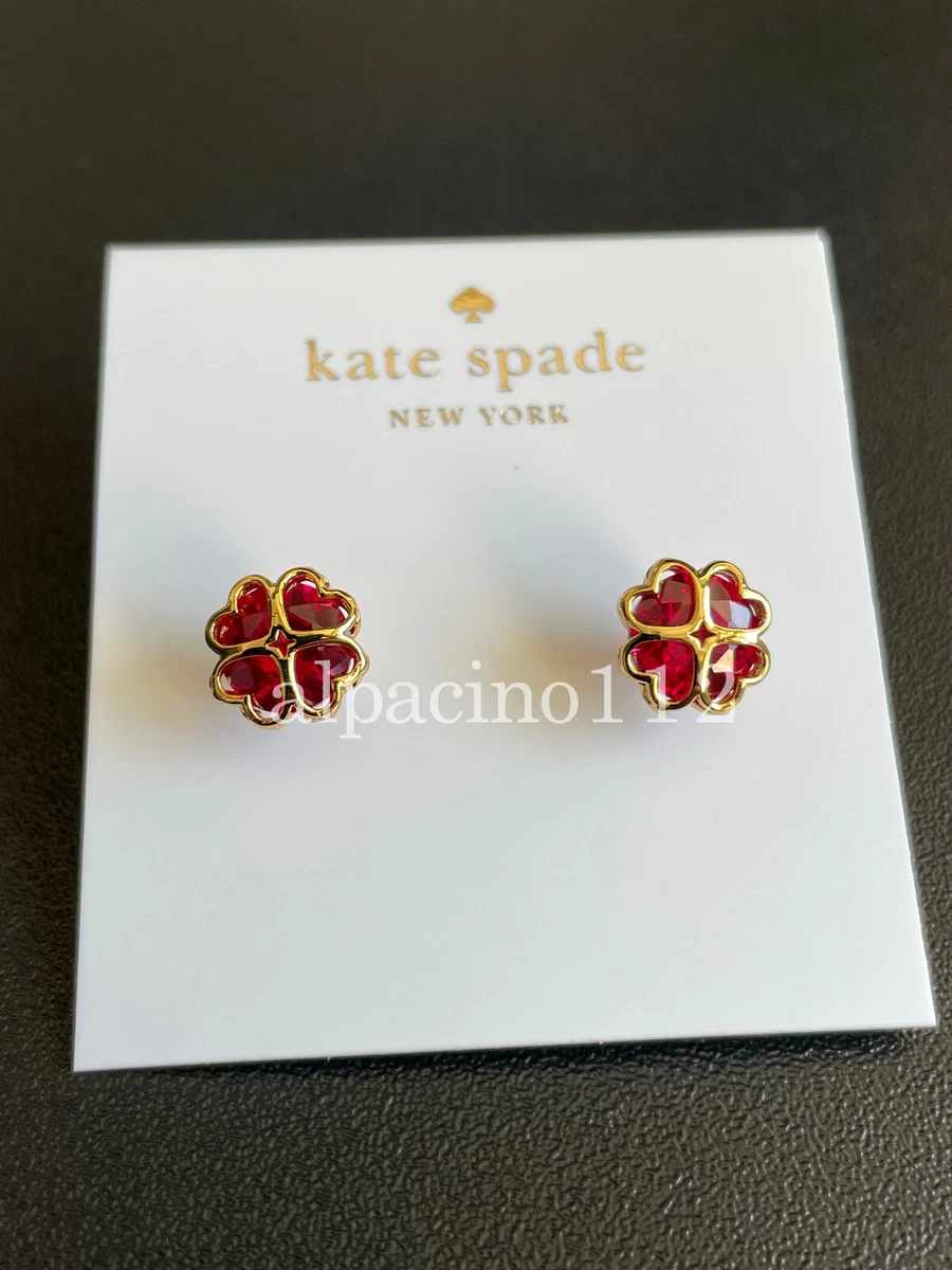 Kate Spade New York Four Leaf Clover Red Crystal Gold Stud