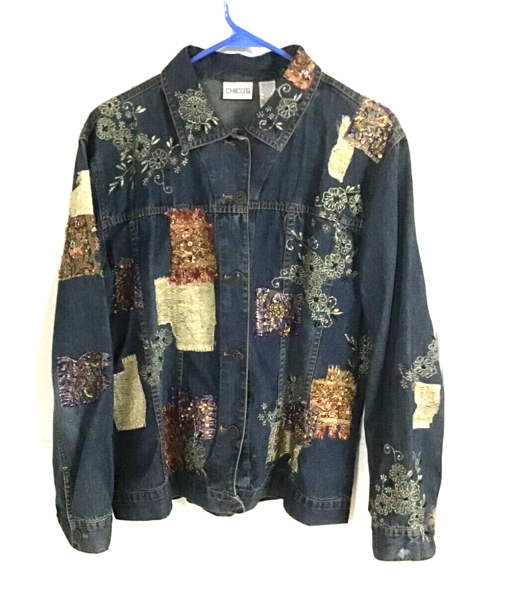Chicos Size 1 Embroidered Sequin Patchwork Appliq… - image 1
