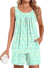 Women Summer Pajama Set 2 Piece Sleeveless Tank Top and Shorts Lounge Sleepwear