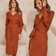 Celeste Belted Knit Midi Dress in Spice