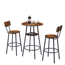 Industrial 3PCS Pub Dining Set 2-Layer Round Counter Height Bar Table +2 Stools