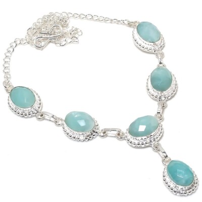 Green Amazonite Gemstone Handmade 925 Sterling Silver Jewelry Necklace Sz 18''