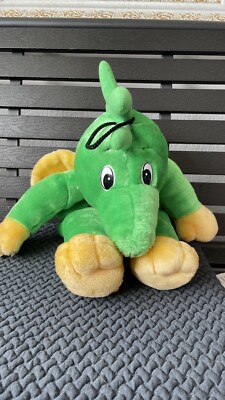 Rare Original VTG Fashy Green Dino Dragon Water Cover Soft Plush Toy
