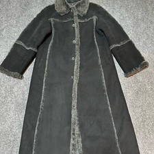 Utex Design Ud Coat Womens Medium Black Faux Suede Faux Fur Lined Button Front