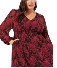 Torrid Tea Length Clip Dot Open Back A-Line Long Sleeve Dress Sz 3X NWT Lined