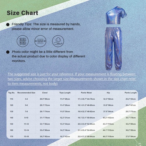 Girls Set Shiny Costume 2pcs Outfits Jazz Crop Top Elastic Waistband Dancewear - Picture 29 of 66