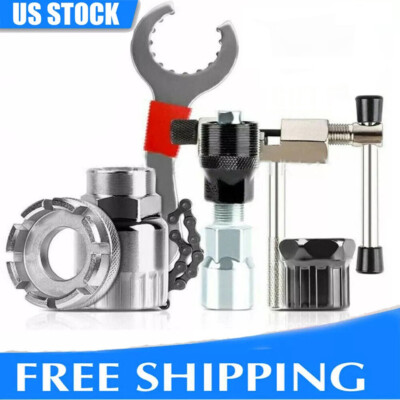 6PCS Bike Repair Tool Kit Crank Chain Cutter Extractor Bracket Freewheel Puller