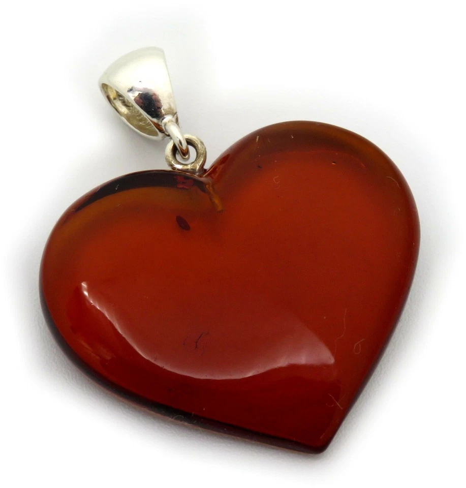 Nuovo Ciondolo Vero Ambra Naturale Verde Mar Baltio Cuore Con Silberschlaufe 925 - Immagine 2 di 4