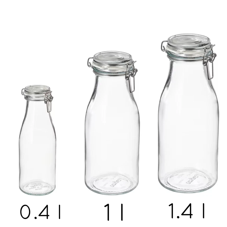 Glass Bottle Jar Herbs Cereal Juices Top Air Tight Lid Container Preserver - Image 1 of 1