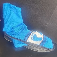 Vintage Men's size 7-8 Knit House Slipper Socks Blue Back Feet Hong Kong