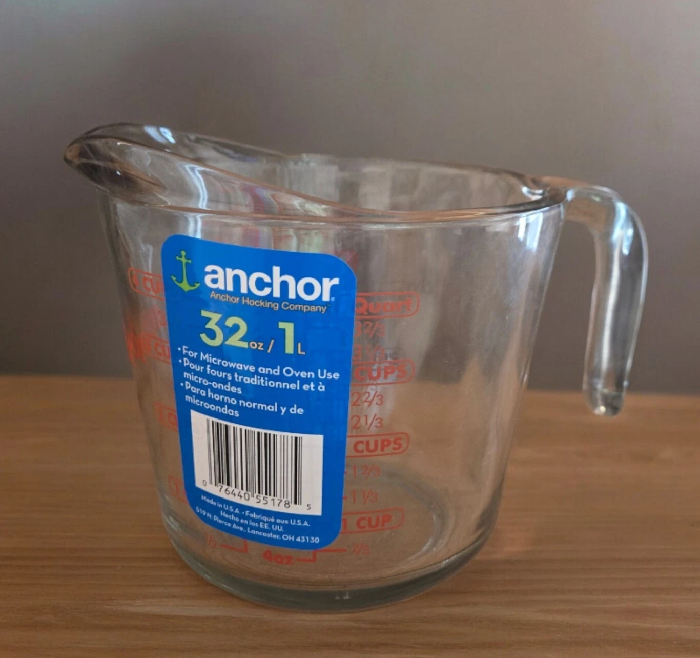 4 cup MEASURING CUP Clear Glass 32oz quart liter mL bowl Anchor Hocking 55178OL9