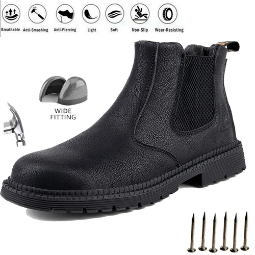 Women Men Leather Brown Safety Boots Work Shoes Steel Toe SlipOn Water Resistant - Bild 4 von 31