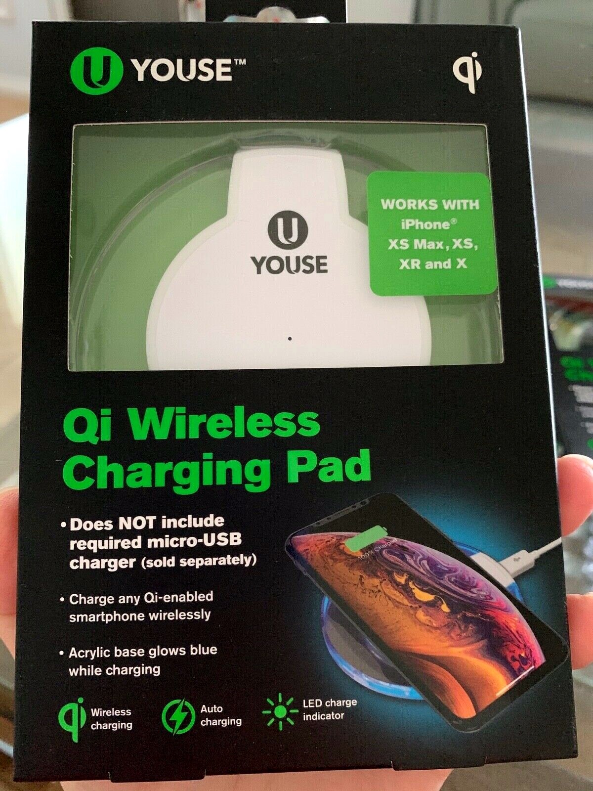 YOUSE Qi Wireless Charging Pad Iphone Xs Max, Xs, XR and X and Samsung