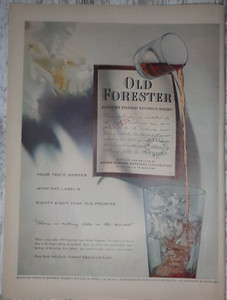 1957 Old Forester Vintage Print Ad Kentucky Bourbon Whiskey Shot Glass Rocks Ice