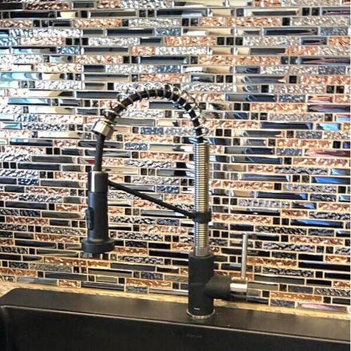 Crystal Glass Mosaic Tile Blue Rose Gold for Backsplash Wall Bathroom Kitchen - Picture 17 of 17