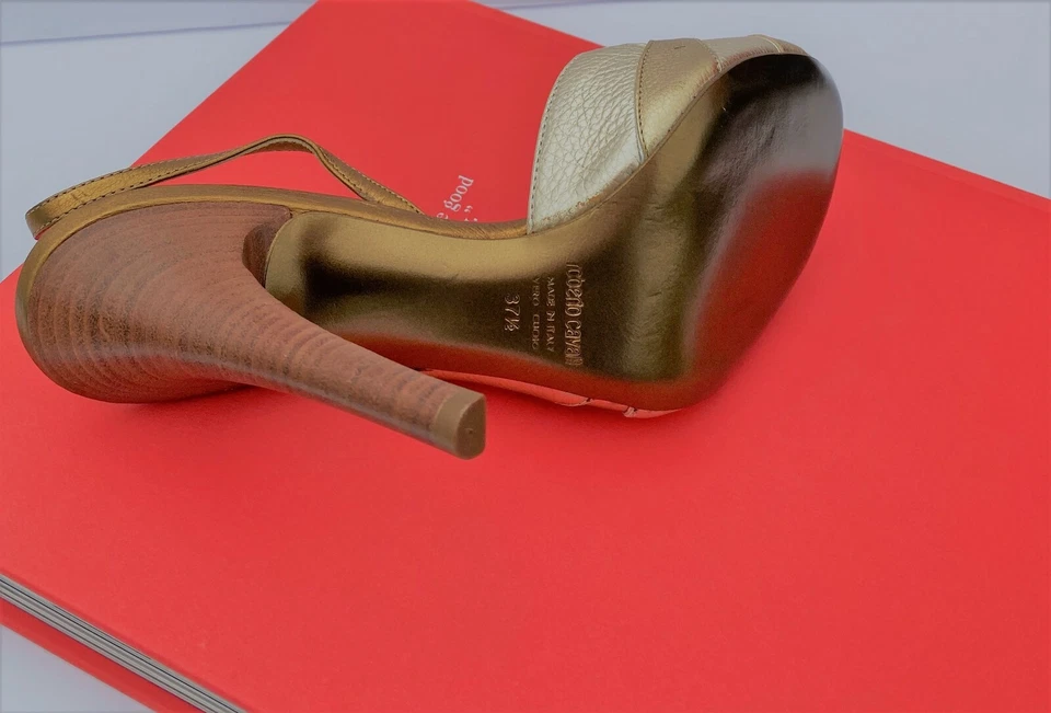 Roberto Cavalli, zapato dorado punta abierta, ¡NUEVO! Foto 4 de 4