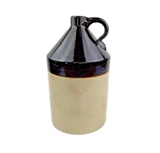 Vintage R.C.P. Akron Ohio Stoneware Two Tone Jug Whiskey Aged Primitive