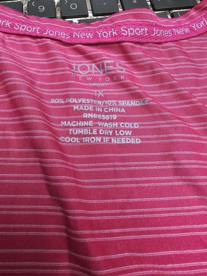 Jones New York Sport Pink White Striped Athletic Tank Top Shirt Women's Size 1X - Image 3 of 4