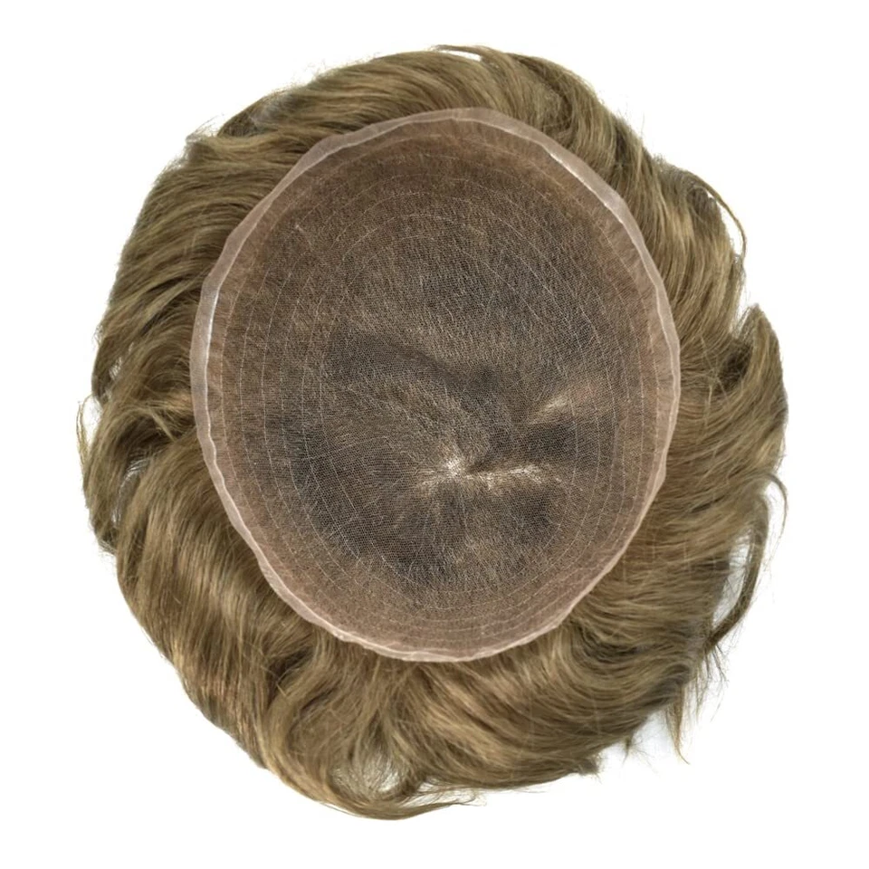 Sistema completo de reemplazo de cabello de encaje francés para hombre ToupeeSwiss para hombre Foto 4 de 4