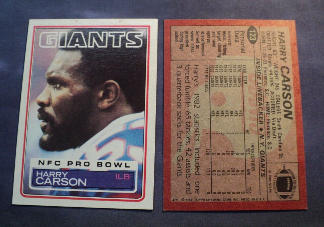1983 Topps 123 Harry Carson   New York Giants PB EX AUCT#10378