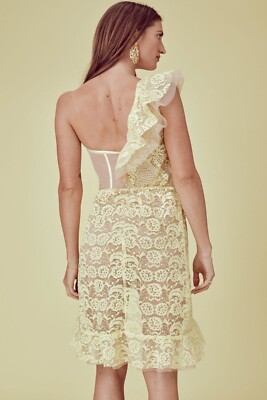 For Love & Lemons Yellow Tati Lace One Shoulder Dress Free Ship NWT SZ  Small | eBay