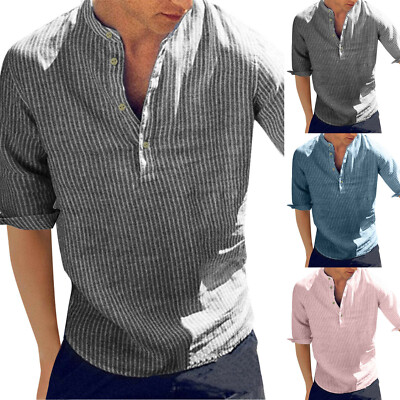 Men's Striped Half-sleeved Round Neck 