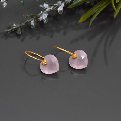 #ad #ad Marie Helene de taillac style Rose Quartz Heart Dangle Earring 22k Solid Gold $300.00
