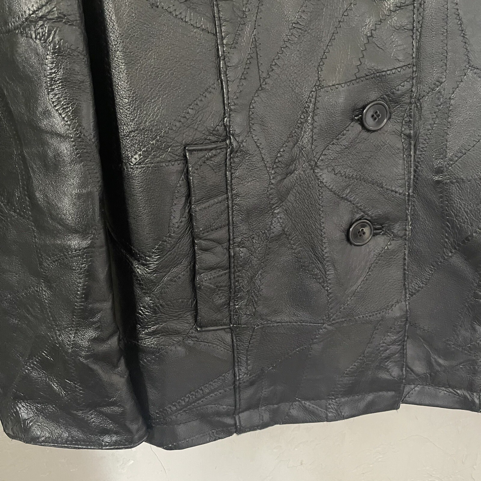 Vintage Jacket Size 2X Plus Patchwork Black Leath… - image 4